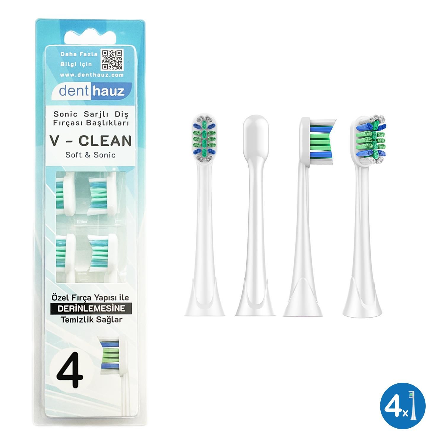 V Clean Sonic Soft Temizlik - Philips Sonicare Uyumlu 4 Adet Yedek Başlık
