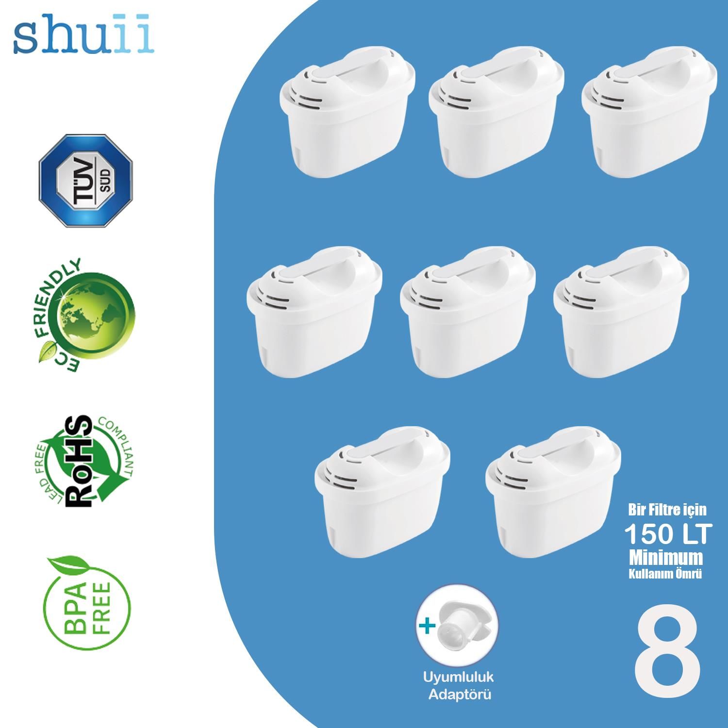 Pure+ I Su Arıtma Filtresi (8 Adet Filtre ) I Shuii Jugg ve Brita Maxtra+ ile Uyumlu