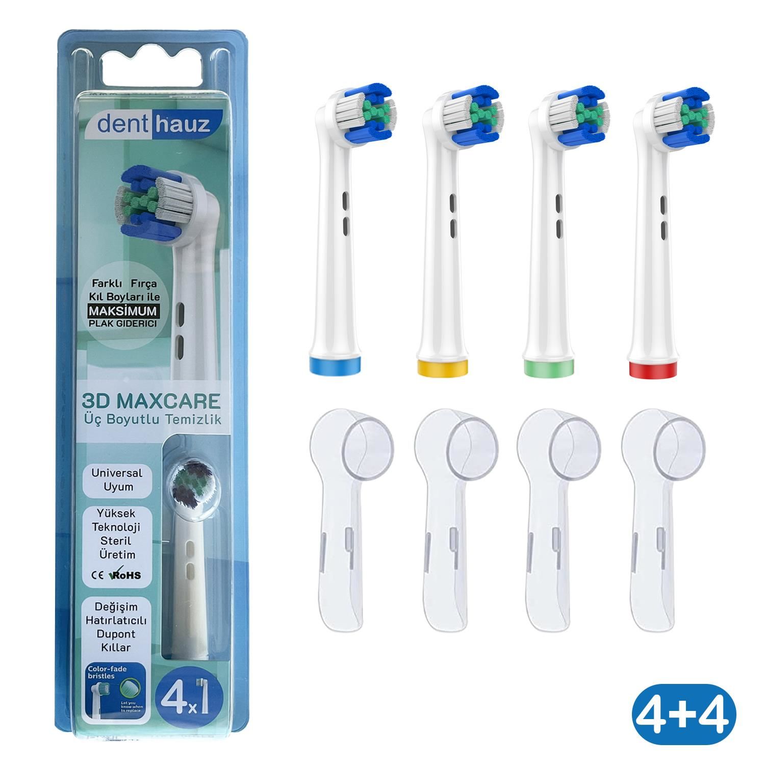 3D Maxcare - 3 Boyutlu Temiizlik Oral-B Uyumlu Diş Fırçası Başlığı + Fırça Koruma Kapağı