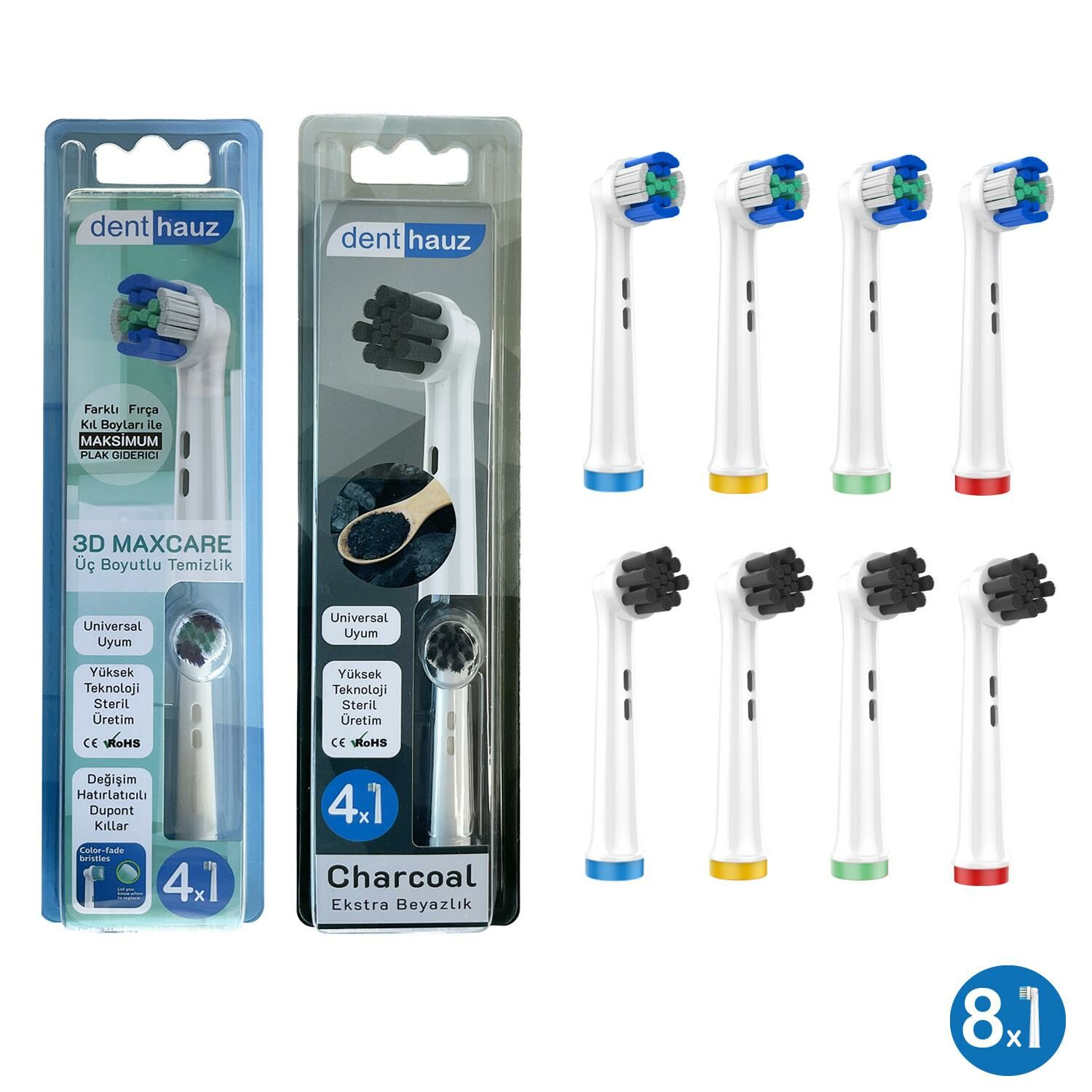 Kombo set 3D Maxcare + Charcoal Yumuşak Oral-B Uyumlu Yedek Diş Fırçası Başlıkları