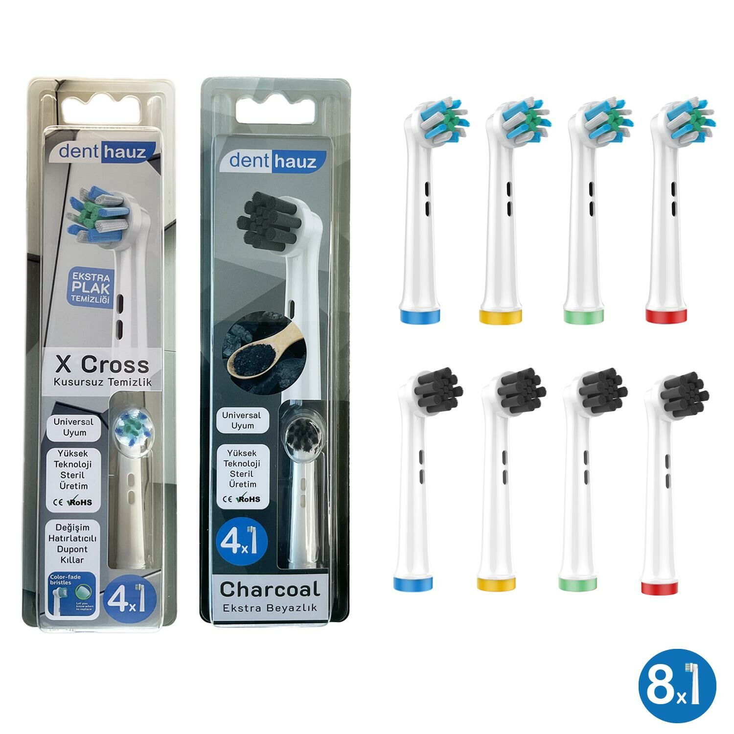 Kombo set X Cross + Charcoal Yumuşak Oral-B Uyumlu Yedek Diş Fırçası Başlıkları
