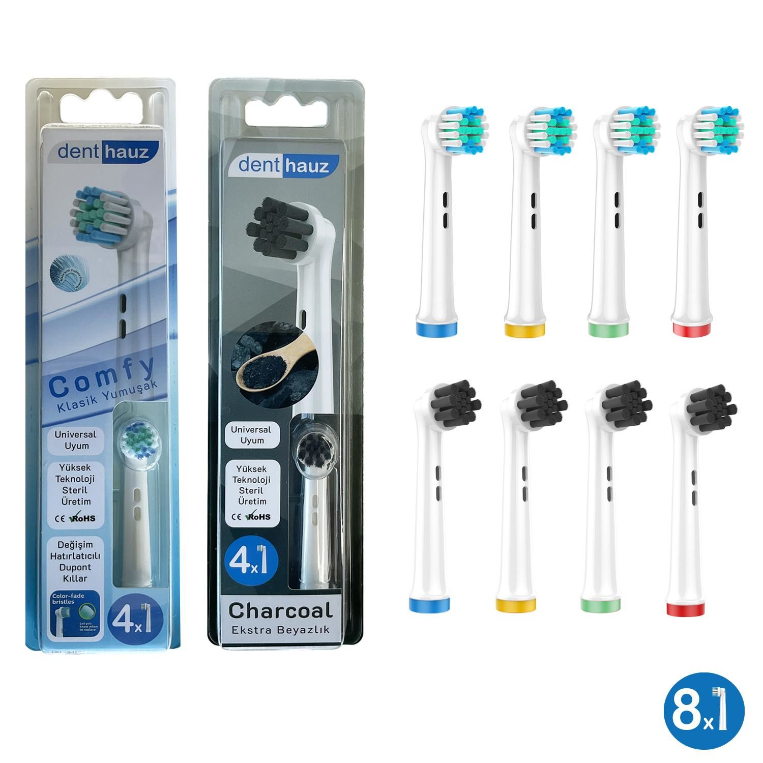 Kombo set Comfy + Charcoal Yumuşak Oral-B Uyumlu Yedek Diş Fırçası Başlıkları
